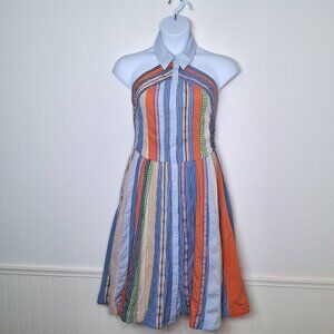 Anthropologie Maeve Patchwork Basque Waist Dress Sz 8 100% Cotton Boho 70s